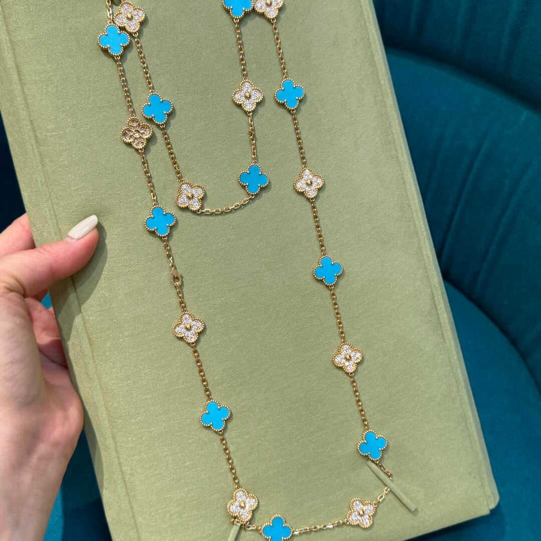 [AuraEcho]CLOVER 20 MOTIFS TURQUOISE DIAMOND NECKLACE