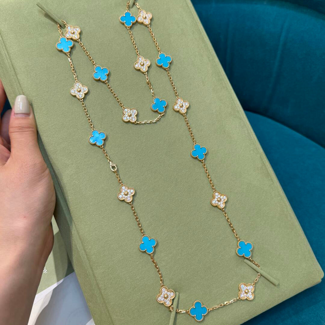 [AuraEcho]CLOVER 20 MOTIFS TURQUOISE DIAMOND NECKLACE