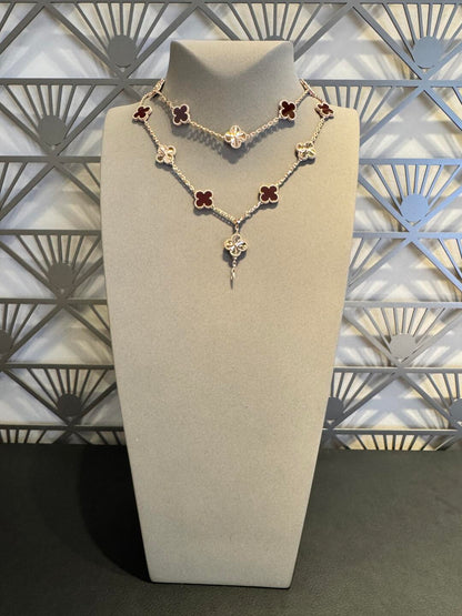 [AuraEcho]CLOVER 20 MOTIFS LASER CARNELIAN NECKLACE
