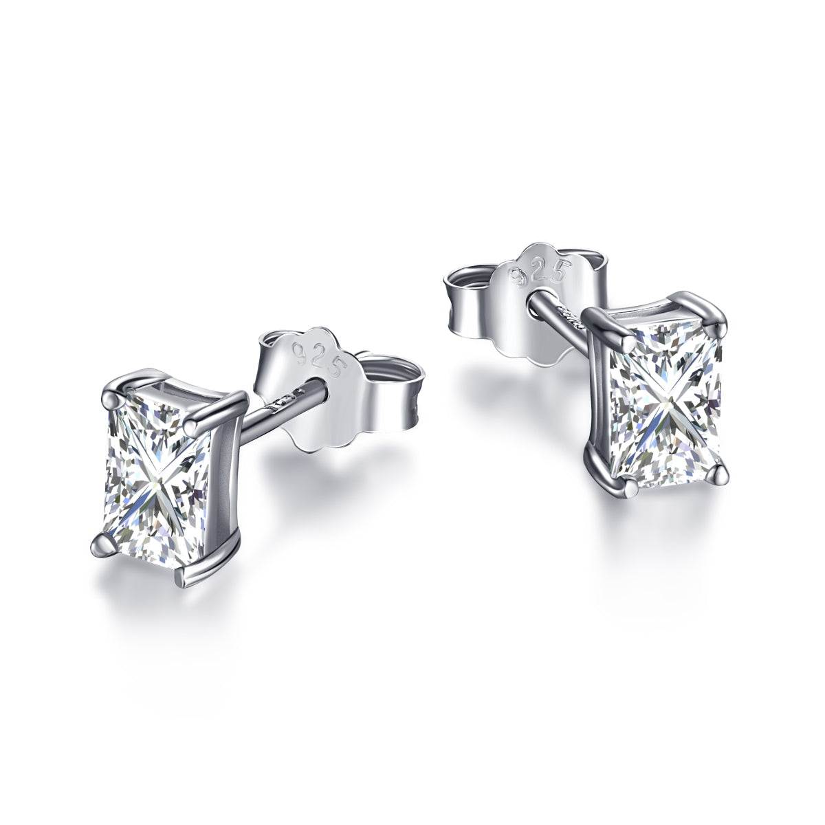 [AuraEcho]Stylish Shiny Rectangular Center Stone Stud Earrings