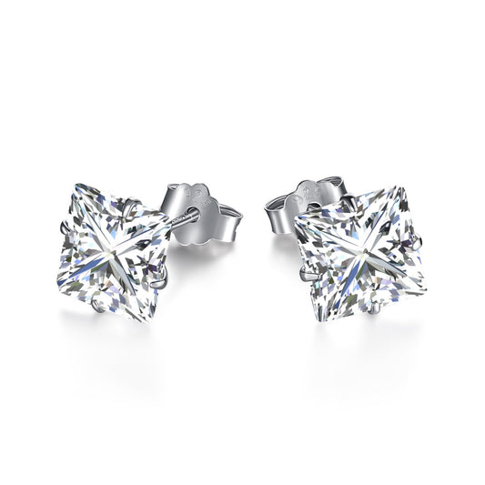 [AuraEcho]Stylish Shiny Square Center Stone Stud Earrings