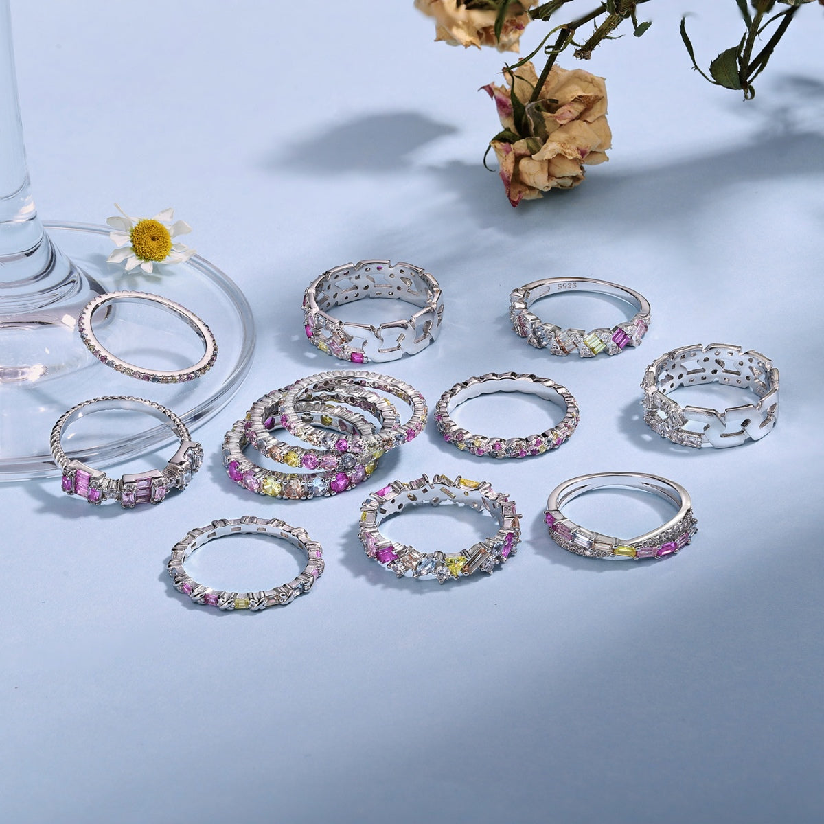 [AuraEcho]Sparkling Colorful Round Cut Tennis Ring