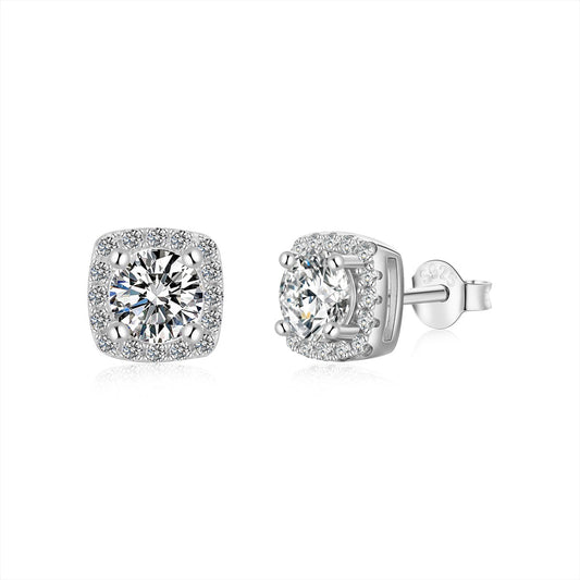 [AuraEcho]Classic Round Center Stone Stud Earrings