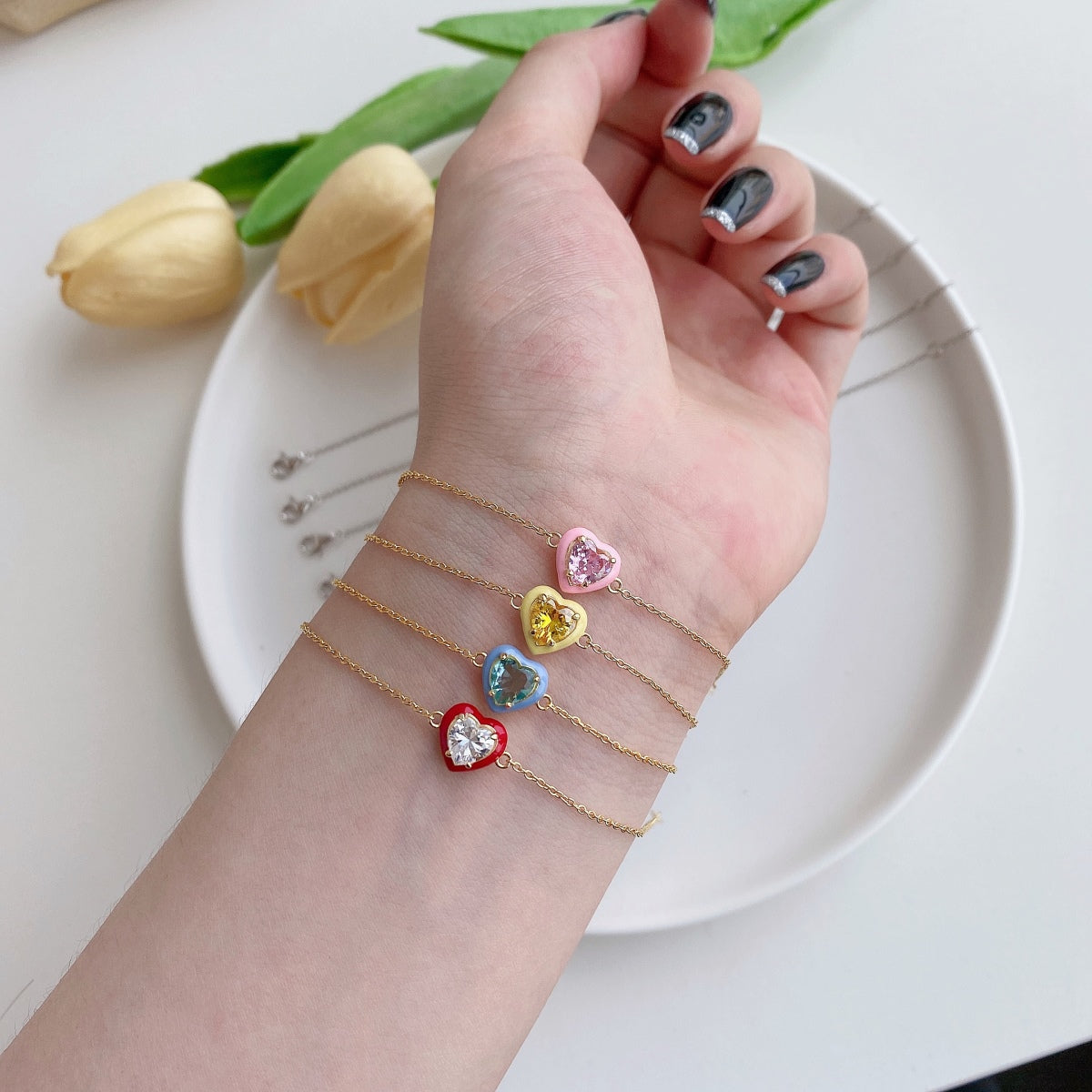 [AuraEcho]Sparkling Romantic Heart Shape Lover Bracelet