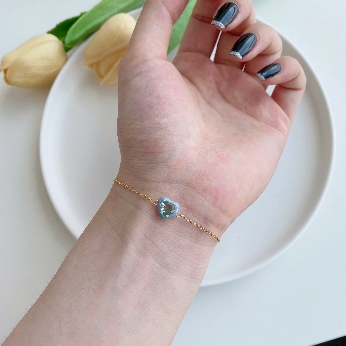 [AuraEcho]Sparkling Romantic Heart Shape Lover Bracelet