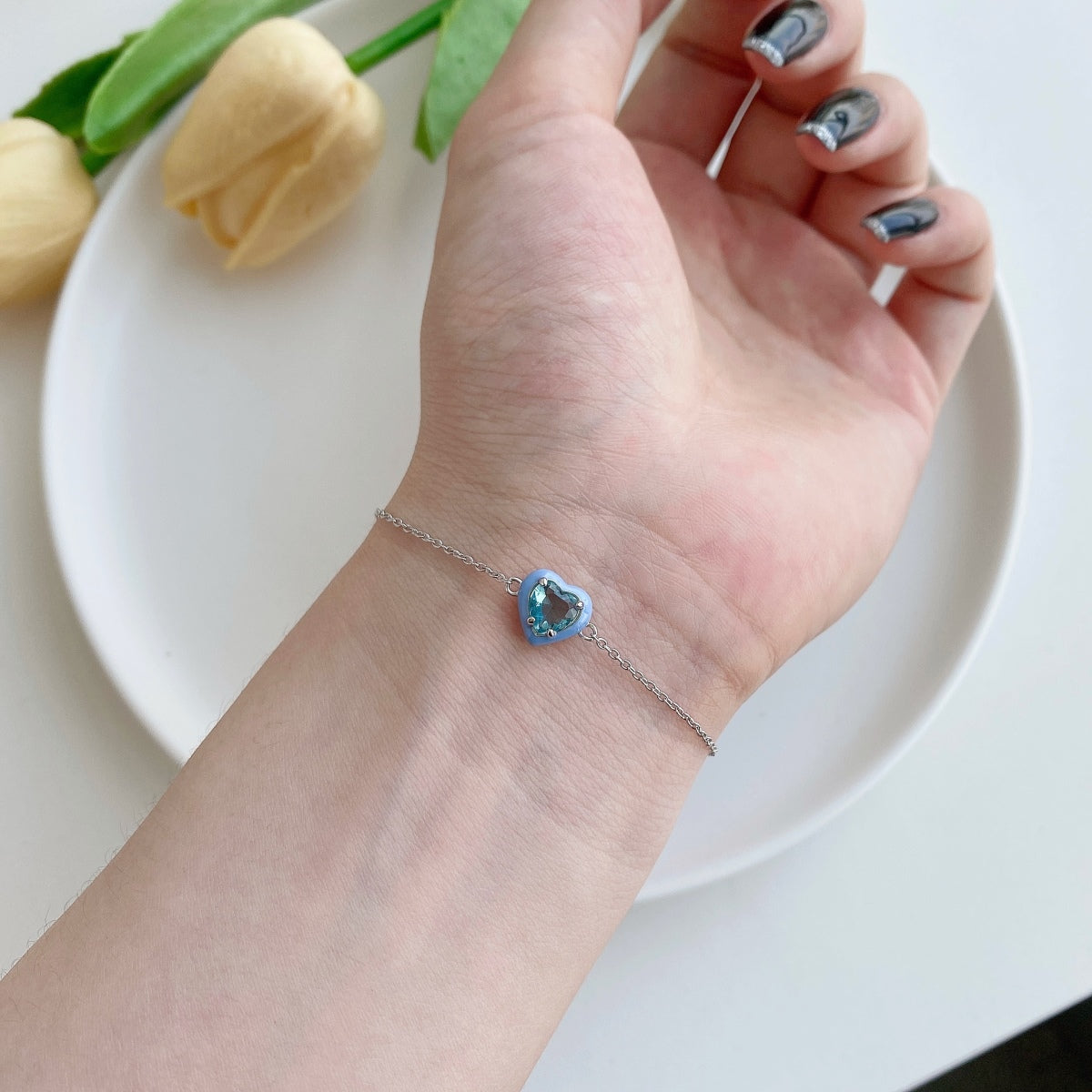 [AuraEcho]Sparkling Romantic Heart Shape Lover Bracelet