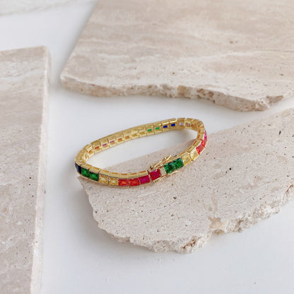 [AuraEcho]Radiant Colorful Princess Cut Tennis Bracelet