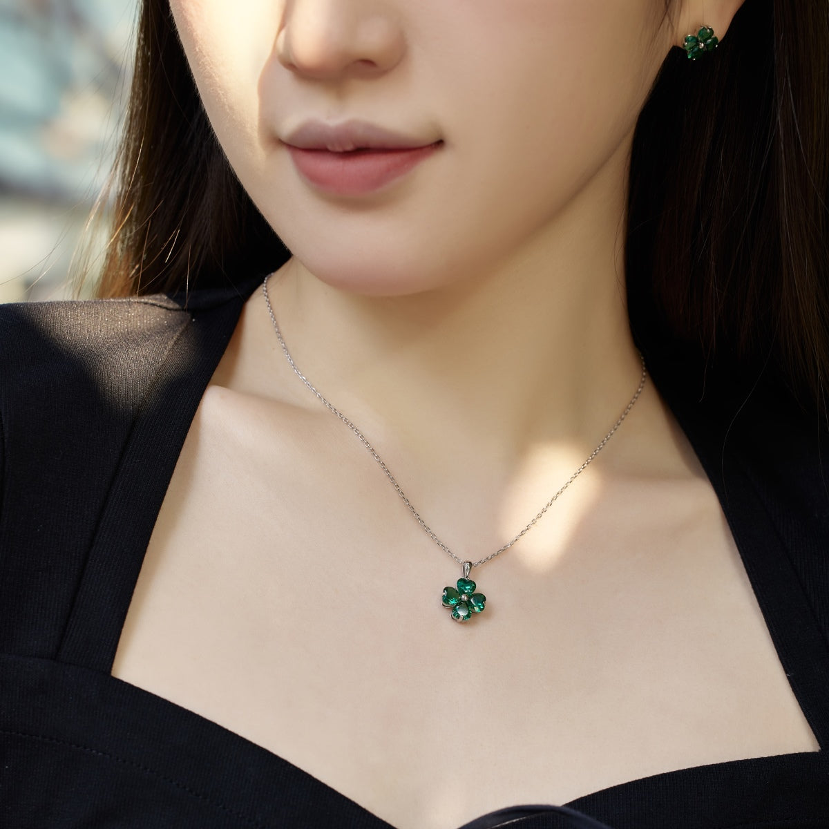 [AuraEcho]Heart-Shaped Four-Leaf Clover Bead Necklace