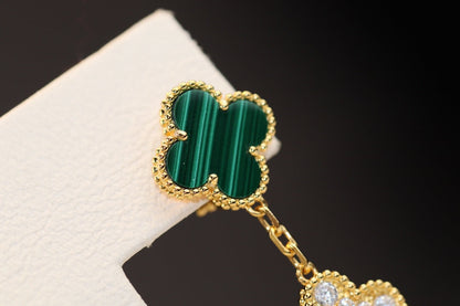 [AuraEcho]CLOVER EARRINGS GOLD MALACHITE DIAMOND 3 MOTIF