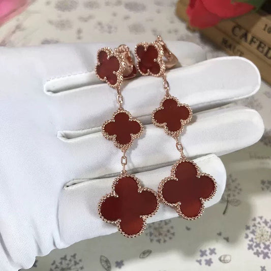 [AuraEcho]CLOVER 3 MOTIF CARNELIAN DROP EARRINGS