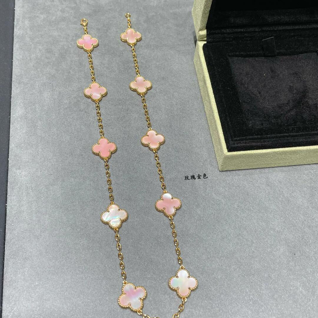[AuraEcho]CLOVER 10 MOTIFS PINK MOP NECKLACE