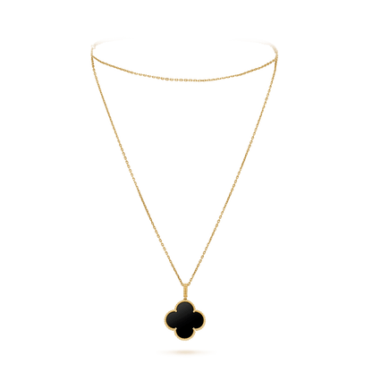 [AuraEcho]CLOVER 25MM GOLD ONYX BIG CLOVER NECKLACE