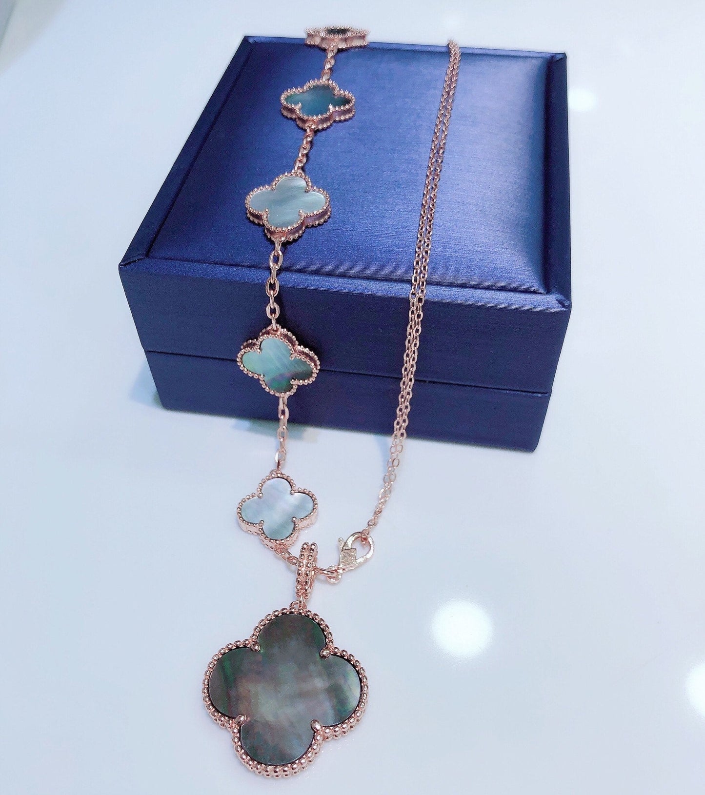 [AuraEcho]COMBINED BRACELET 5 MOTIFS AND NECKLACE DARK MOP ROSE GOLD