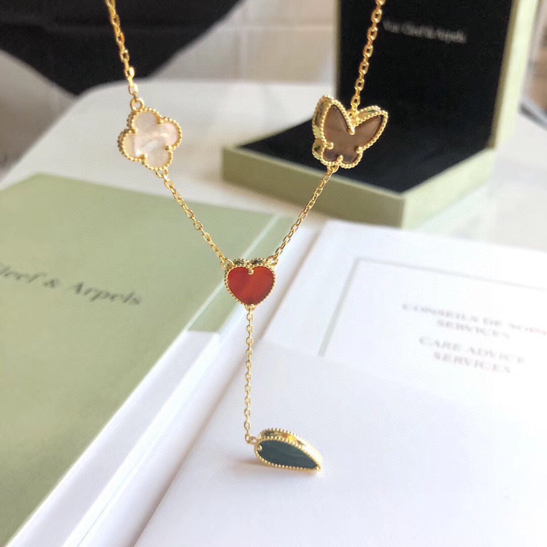 [AuraEcho]LUCKY SPRING 4 MOTIFS ROSE GOLD NECKLACE