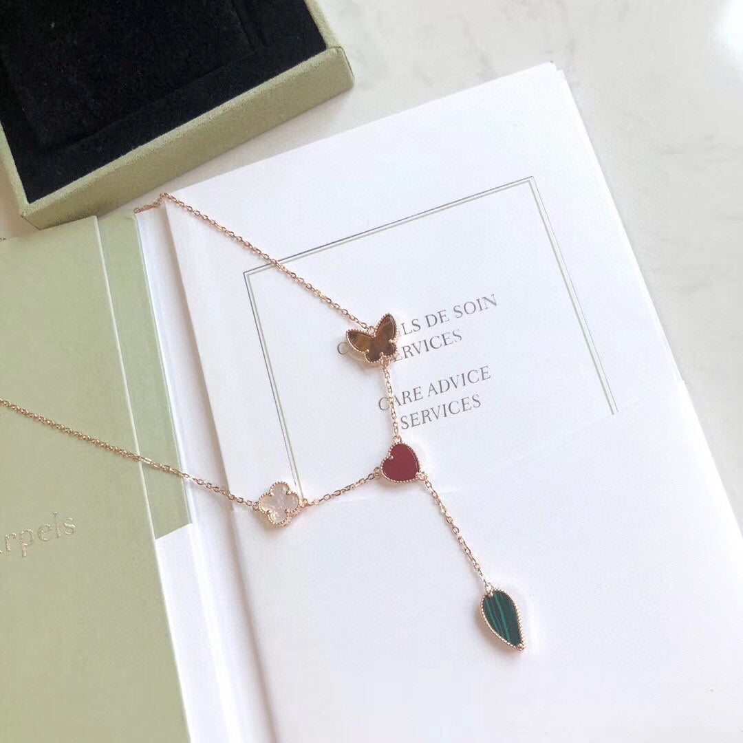 [AuraEcho]LUCKY SPRING 4 MOTIFS ROSE GOLD NECKLACE