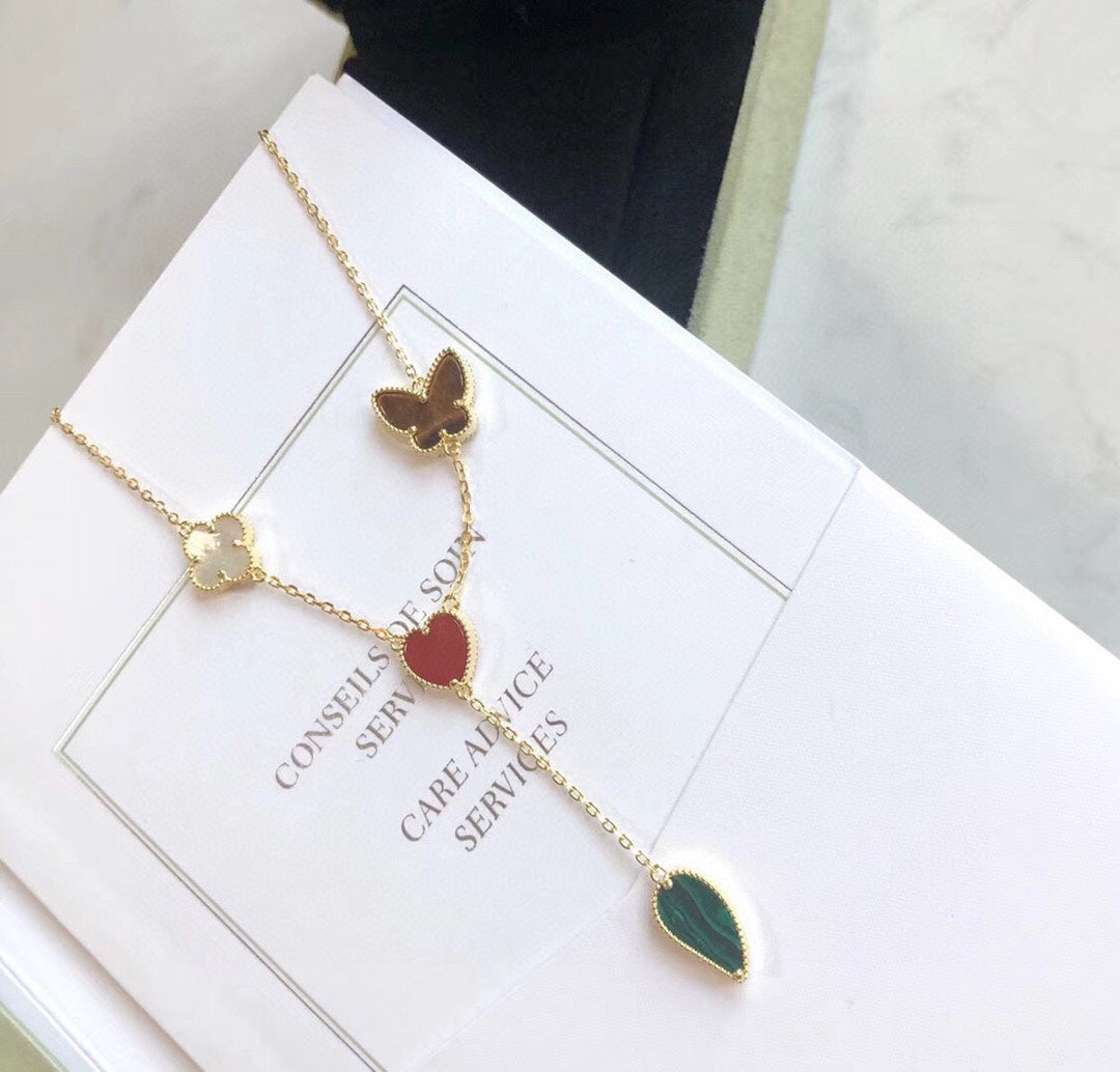 [AuraEcho]LUCKY SPRING 4 MOTIFS ROSE GOLD NECKLACE